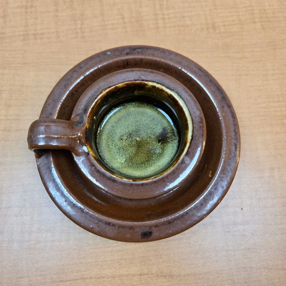 Handmade Ceramic Candle Holder in‎ Brown Glaze Signed Base Vintage 5.5